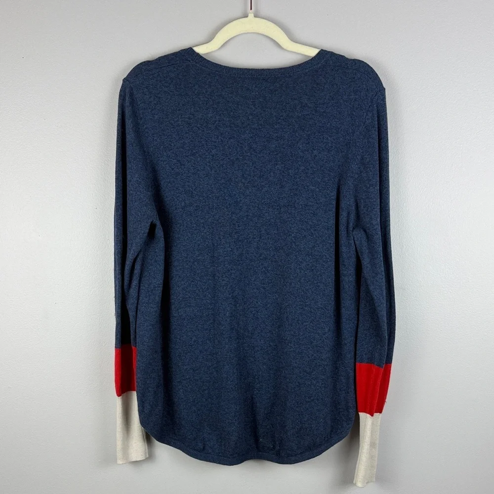 Zaket & Plover Blue Cotton Cashmere Blend Long Sleeve XL Top Red Cream Accents - Picture 12 of 12